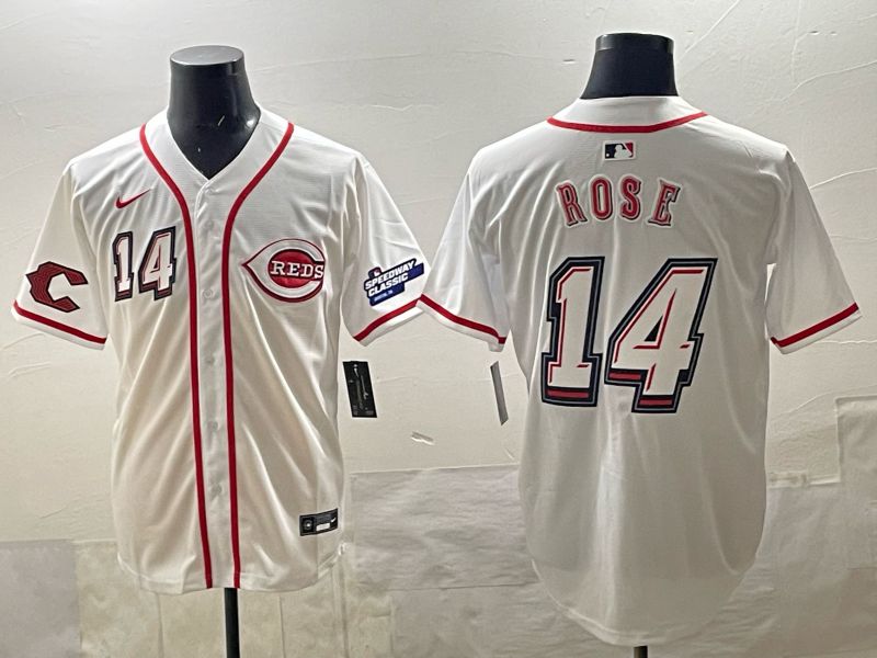 Men 2025 Cincinnati Reds #14 Rose White Nike 2025 MLB Jersey 06